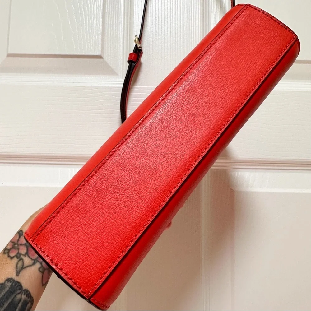 Michael Kors Structured Red Leather Chain Strap Crossbody Clutch